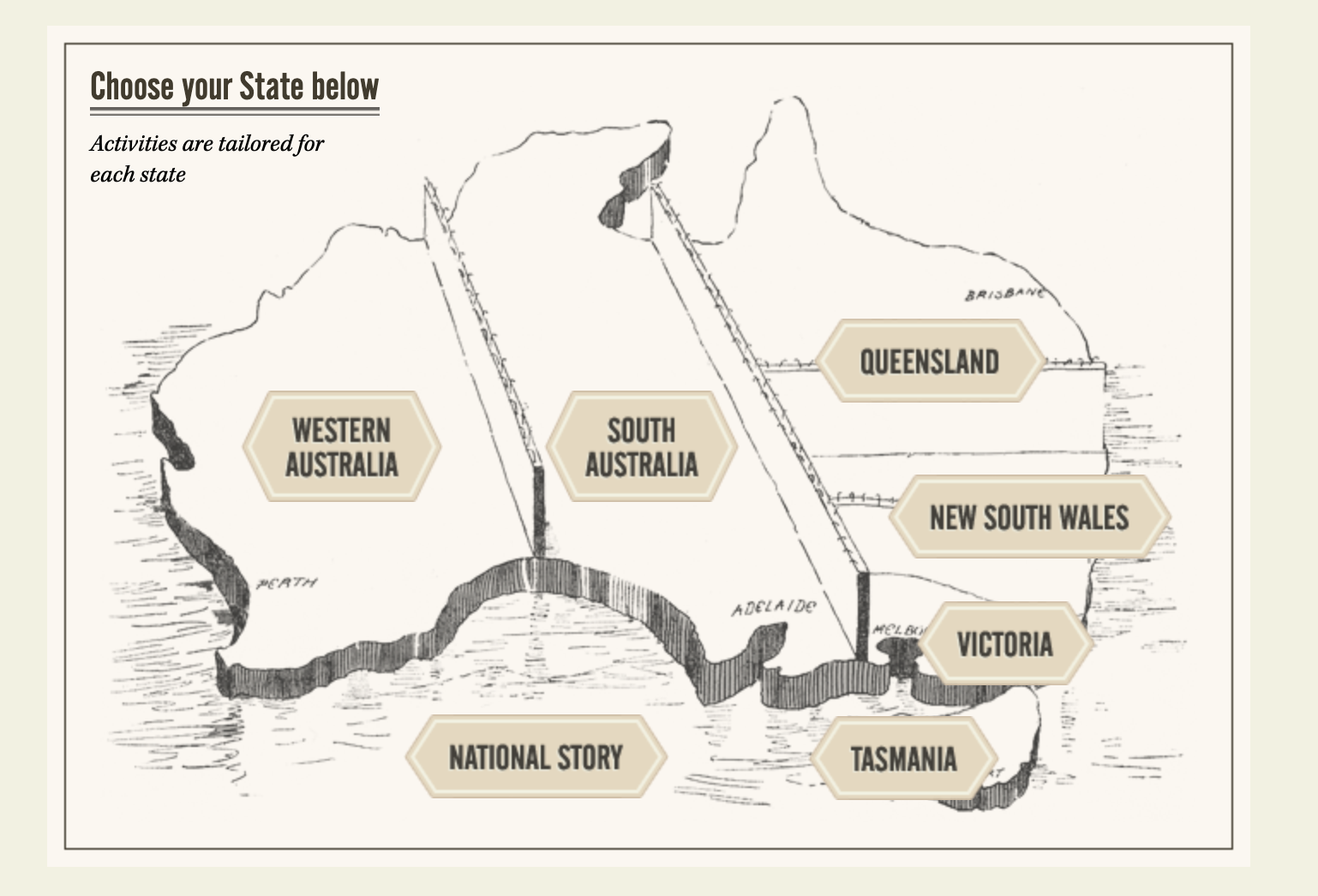 An illustration of Australia cut into states.