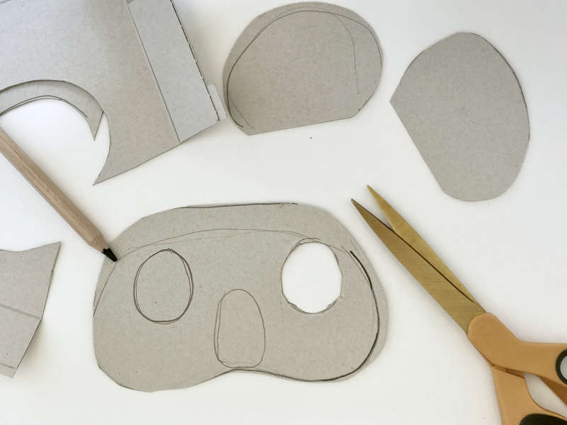 A koala mask with an eye hole cut out. A koala mask with an eye hole cut out.