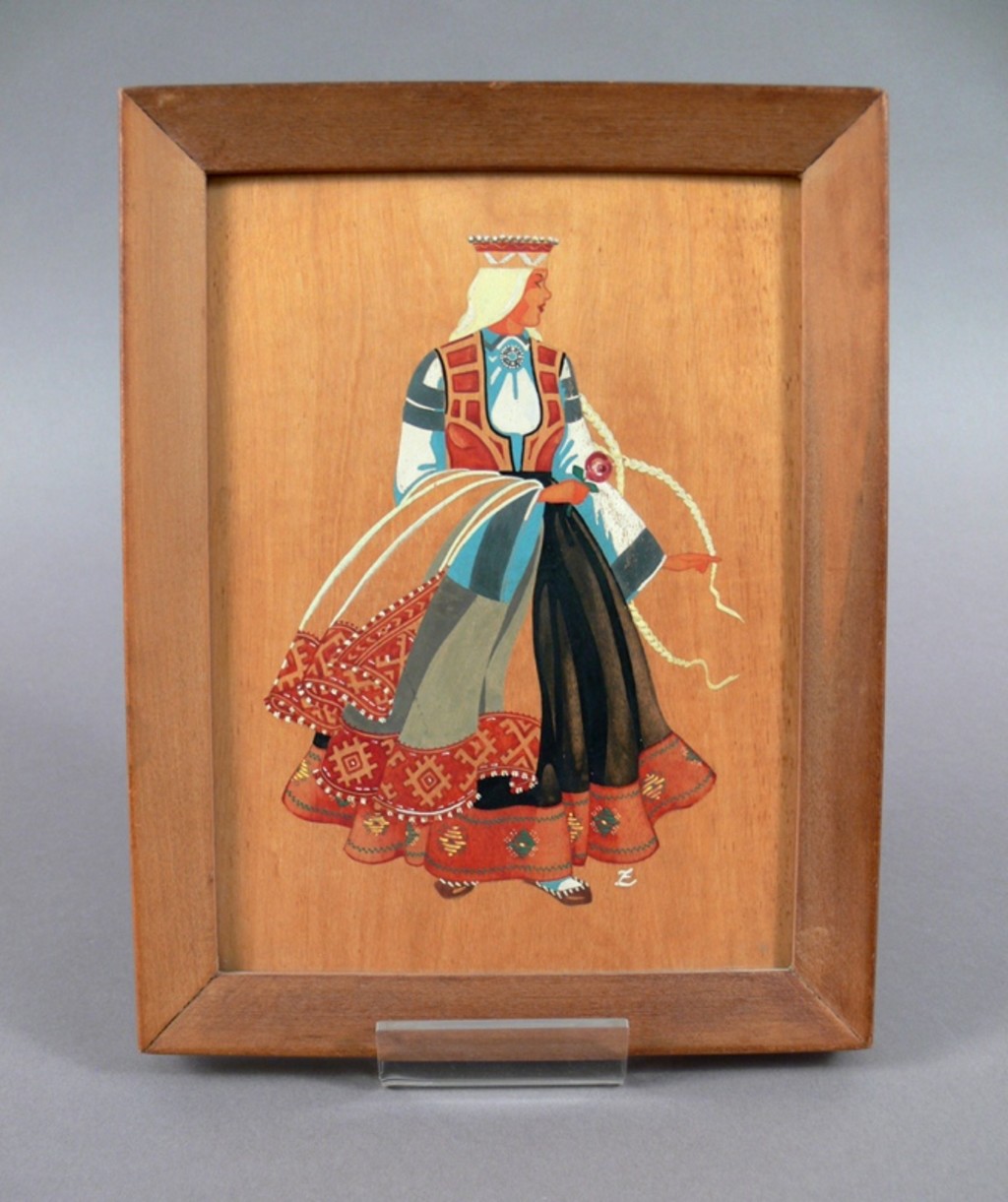 A painting of a girl in traditional Barta dress, given to Calwell by Latvian refugees. painting-5327bcc7b2b77