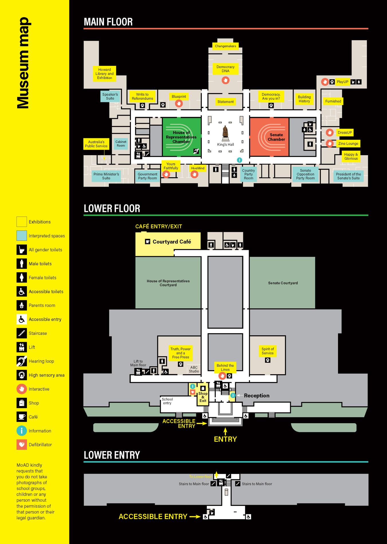 Map of MoAD showing all the exhibitions, activities and heritage spaces in the building. Map of MoAD showing all the exhibitions, activities and heritage spaces in the building.