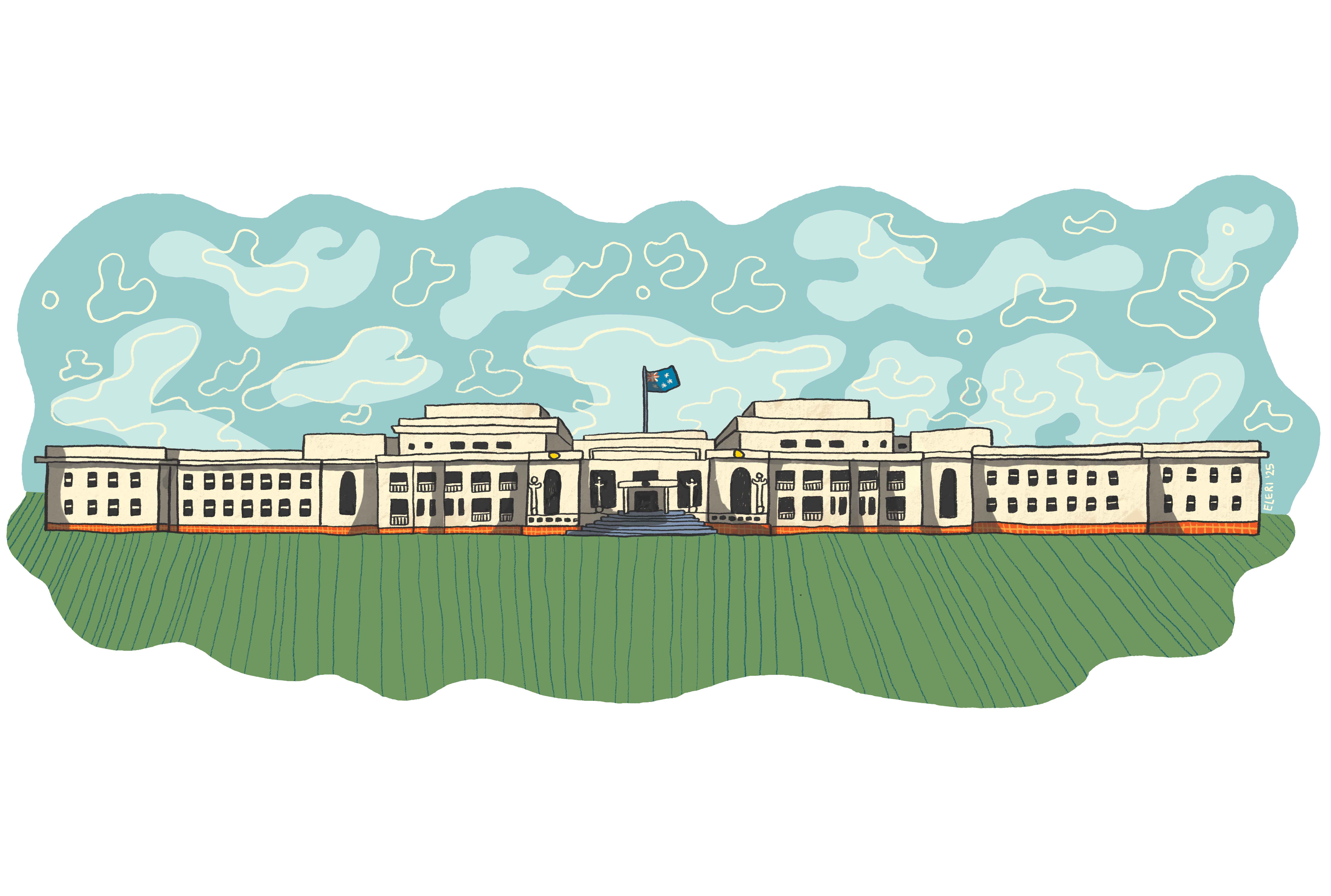 Old Parliament House in an illustrated style