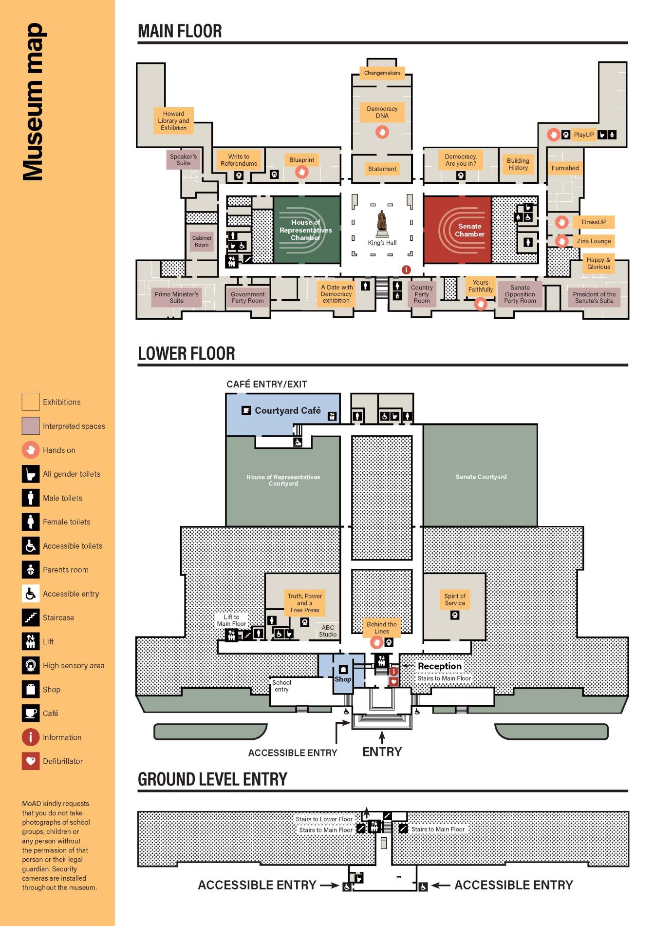A graphic of the map of the Museum of Australian Democracy at Old Parliament House.