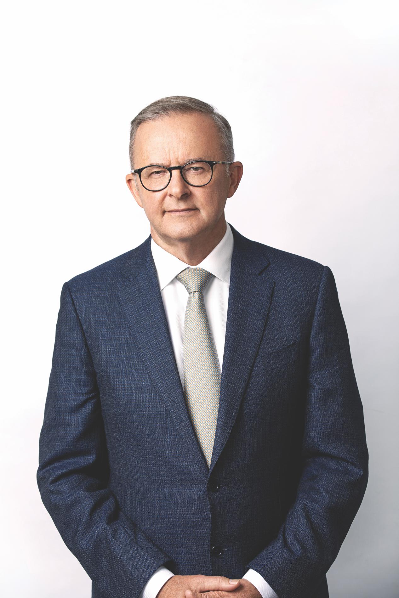 A portrait image of the Prime Minister of Australia, Anthony Albanese.