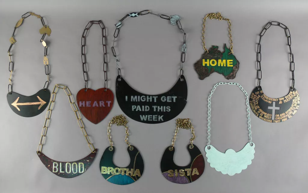 A collection of handmade breastplates, decorated with words and colours that reflect modern topics, styles and ideas. A collection of handmade breastplates, decorated with words and colours that reflect modern topics, styles and ideas.
