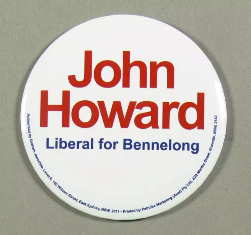 A photograph of John Howards election badge A photograph of John Howards election badge