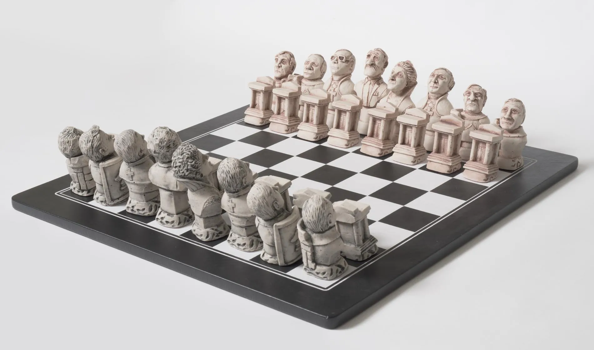 A chess set featuring politicians as each of the pieces. A chess set featuring politicians as each of the pieces.