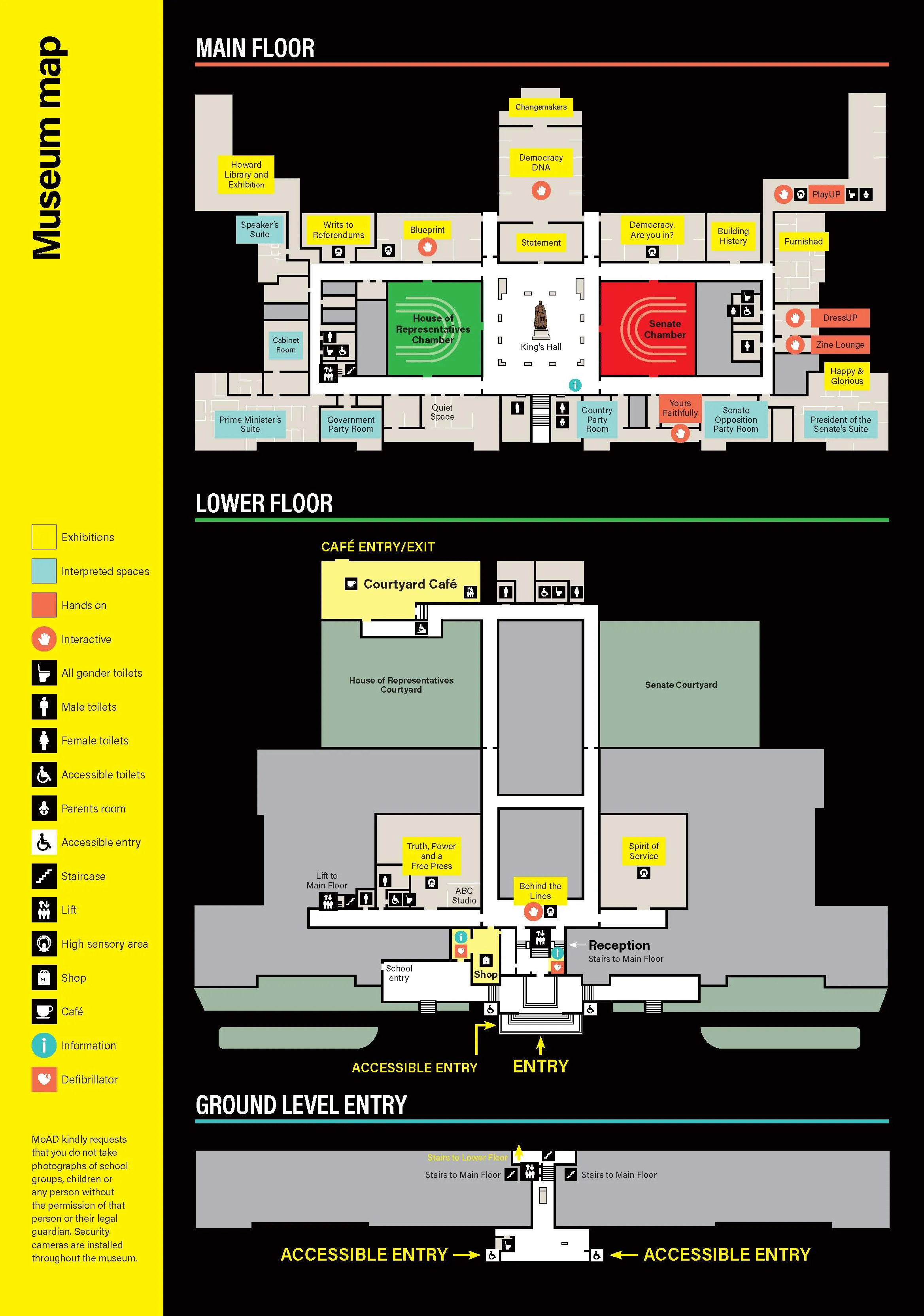A graphic illustration of three floors of the Museum of Australian Democracy. A graphic illustration of three floors of the Museum of Australian Democracy.
