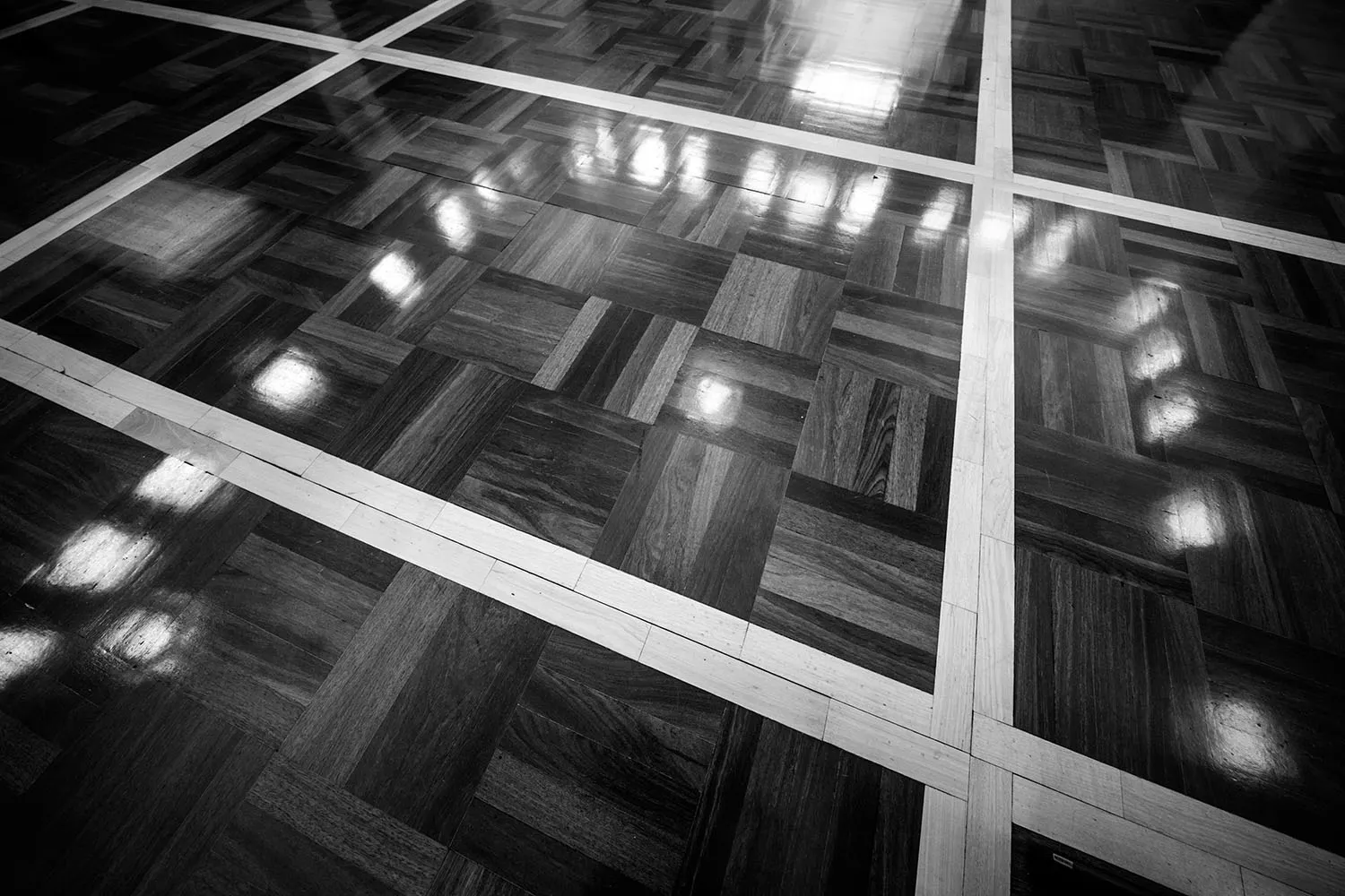 Parquetry floorboards in Old Parliament House.
