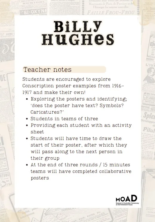 Preview of first page of Billy Hughes conscription poster activity sheet.
