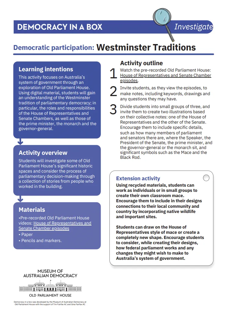 Preview of Westminster traditions student activity sheet.