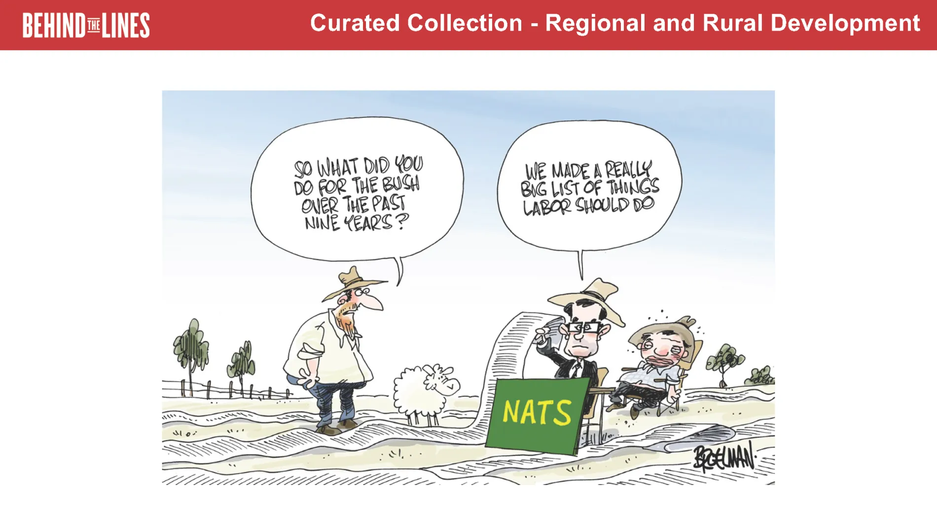 The first page of the Regional and Rural Development activity sheet, it features an illustration of a farmer talking to some politicians about what they've done to help