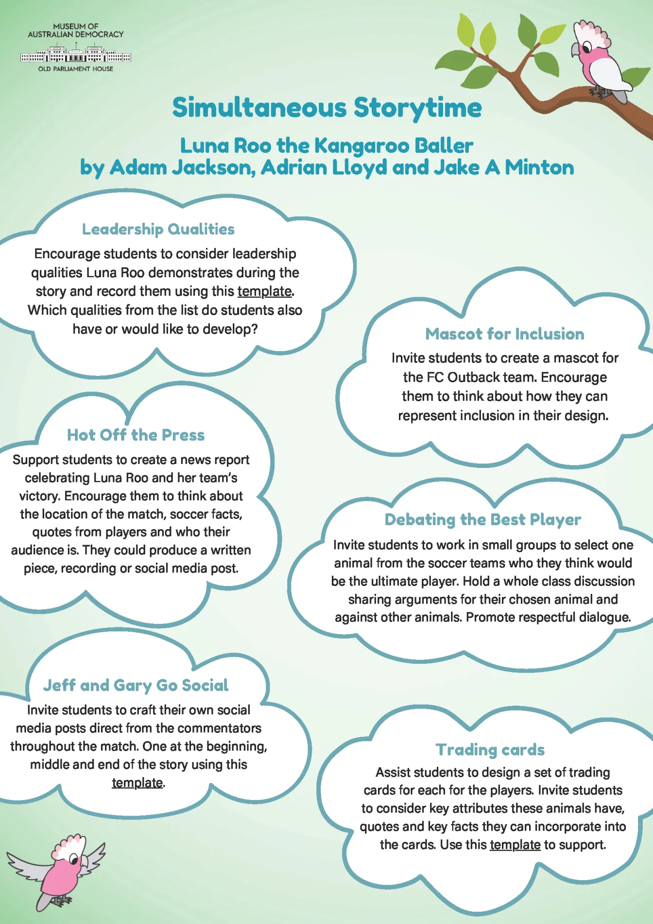 A preview of the worksheet for Luna Roo: the Kangaroo Baller, the book chosen for National Simultaneous Storytime 2026.