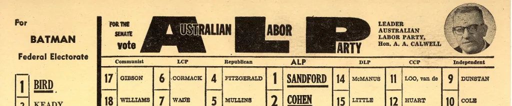 Labor how to vote card from 1961.