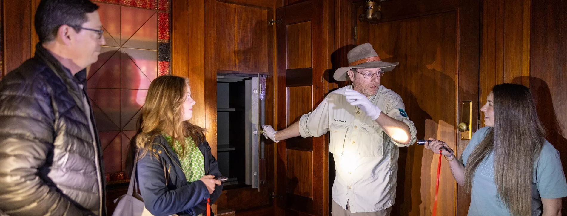 Tim the Yowie Man showing a tour group a room in Old Parliament House. Tim the Yowie Man showing a tour group a room in Old Parliament House.