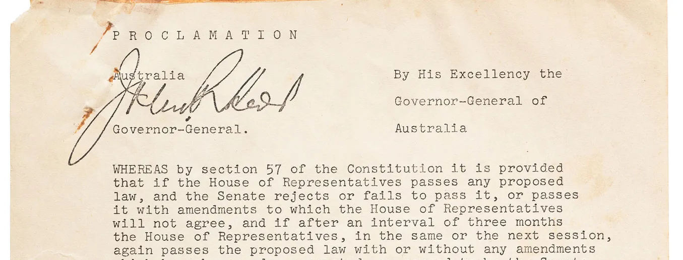 Front page of the proclamation dissolving parliament in 1975.