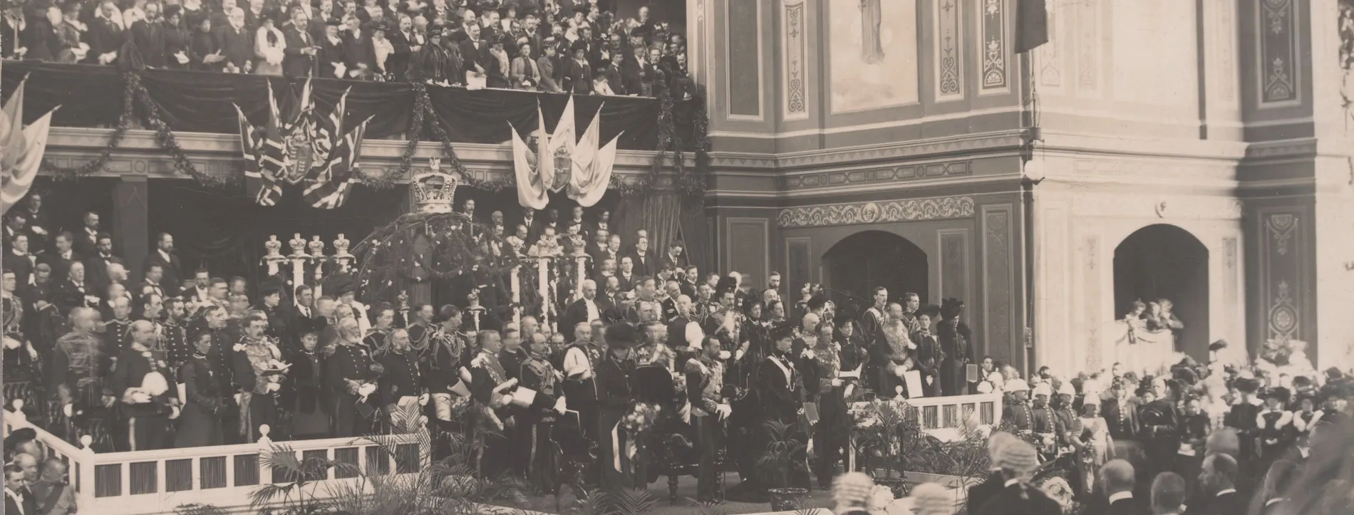 Opening of the first Australian Commonwealth Parliament in May 1901 by the Duke of Cornwall and York.