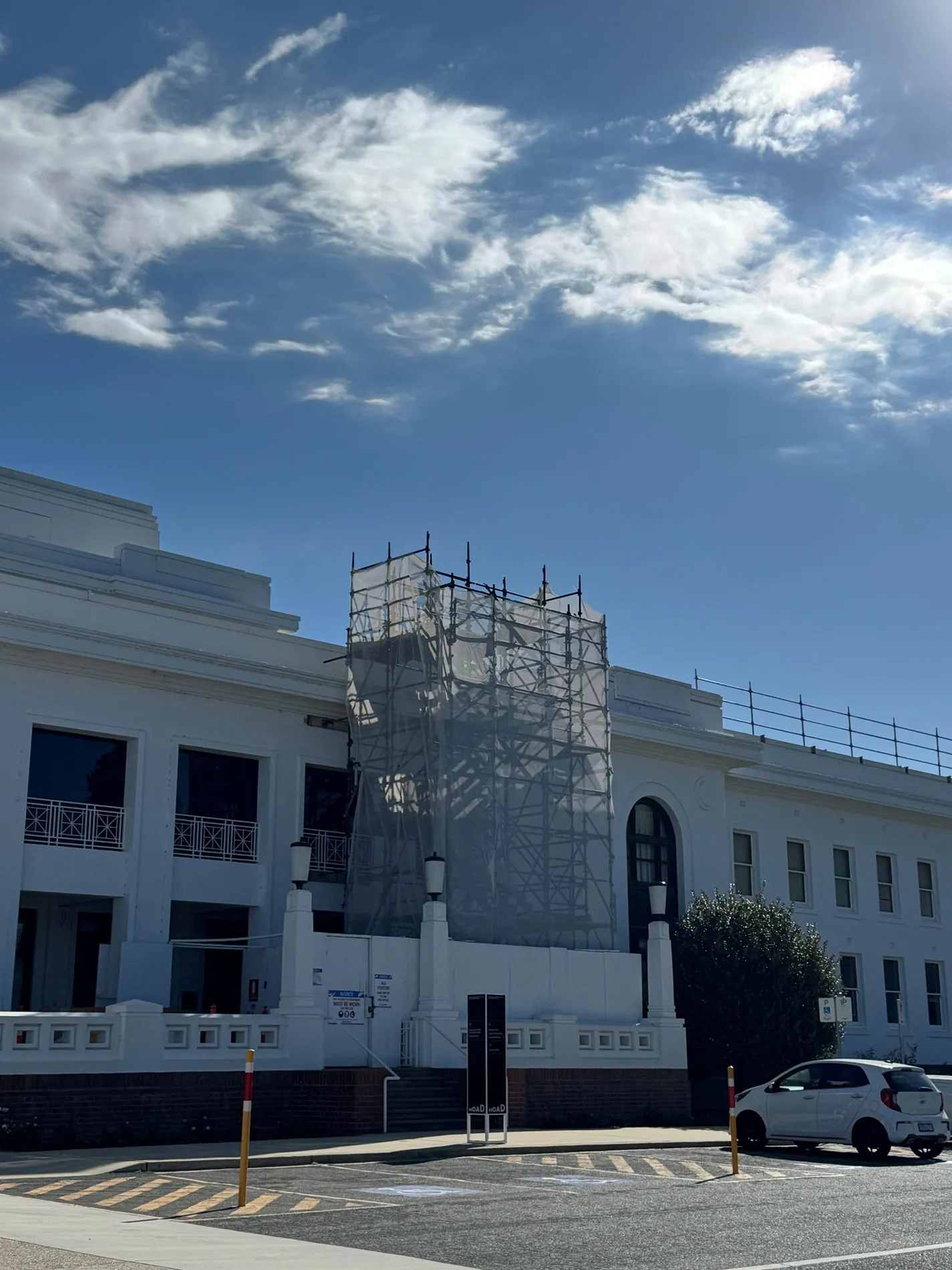 Scaffolding on the front of Old Parliament House in Canberra.
