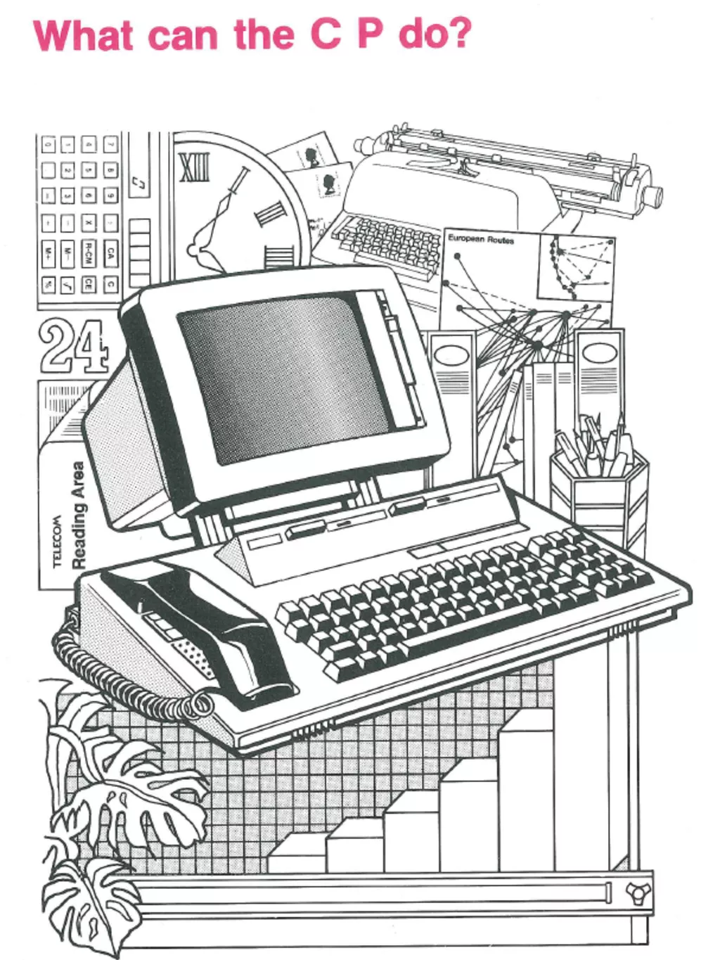 Graphic showing the functions of the Telecom Computerphone Welcome manual. MoAD collection. Graphic showing the functions of the Telecom Computerphone Welcome manual