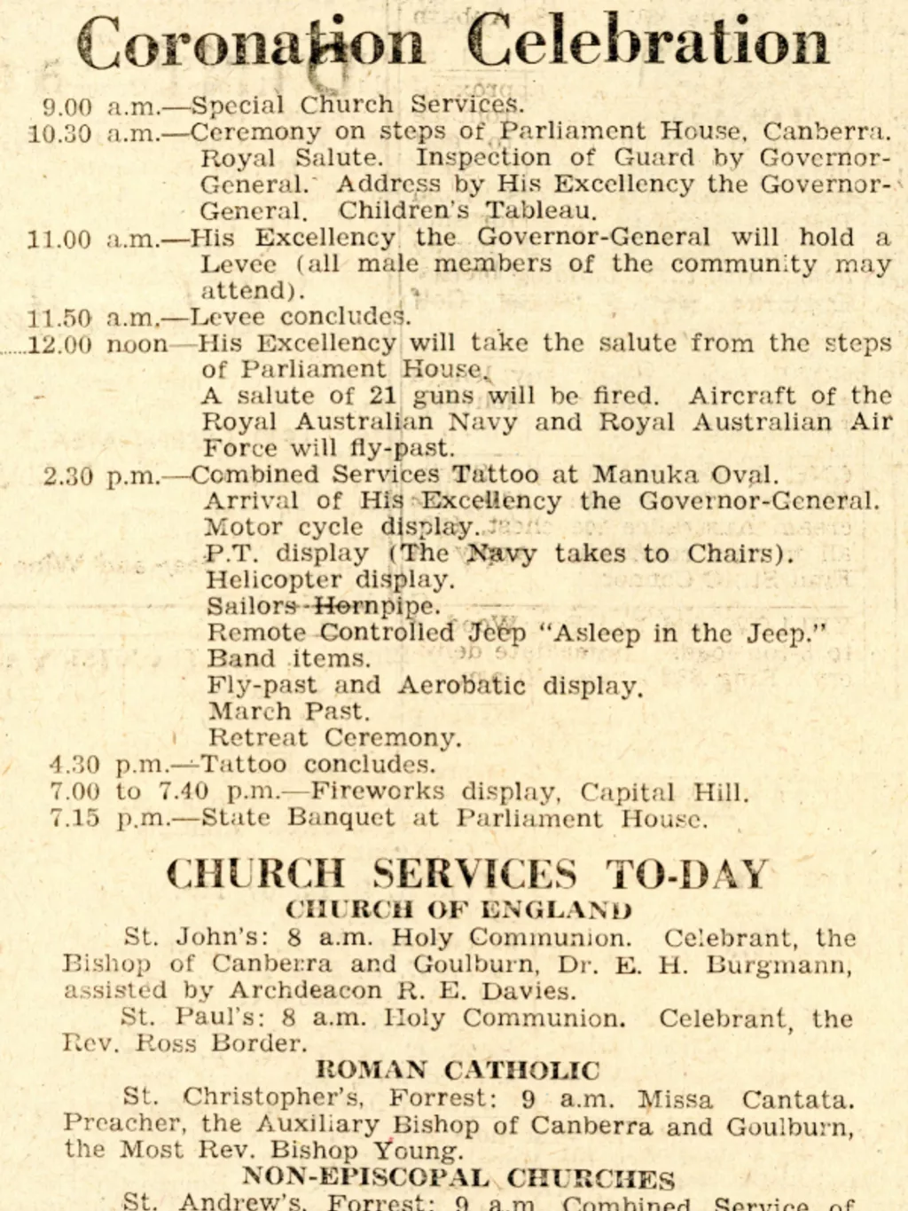 The program for the coronation celebrations