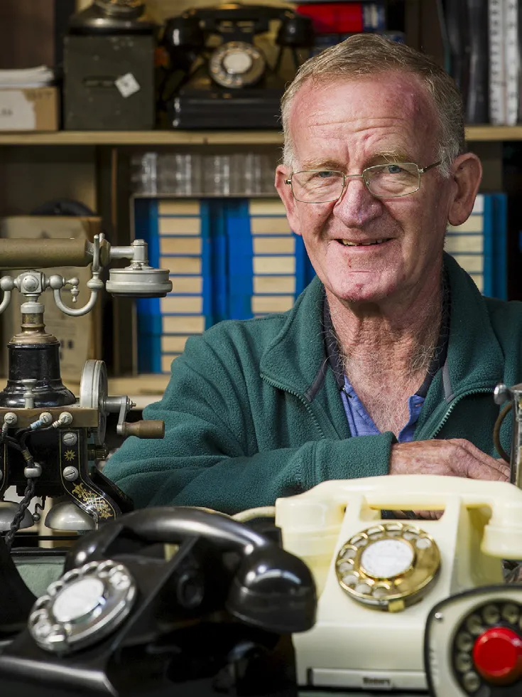 Neil Baker with a selection of telephones from the MoAD Collection. Neil Baker with a selection of telephones from the MoAD Collection.