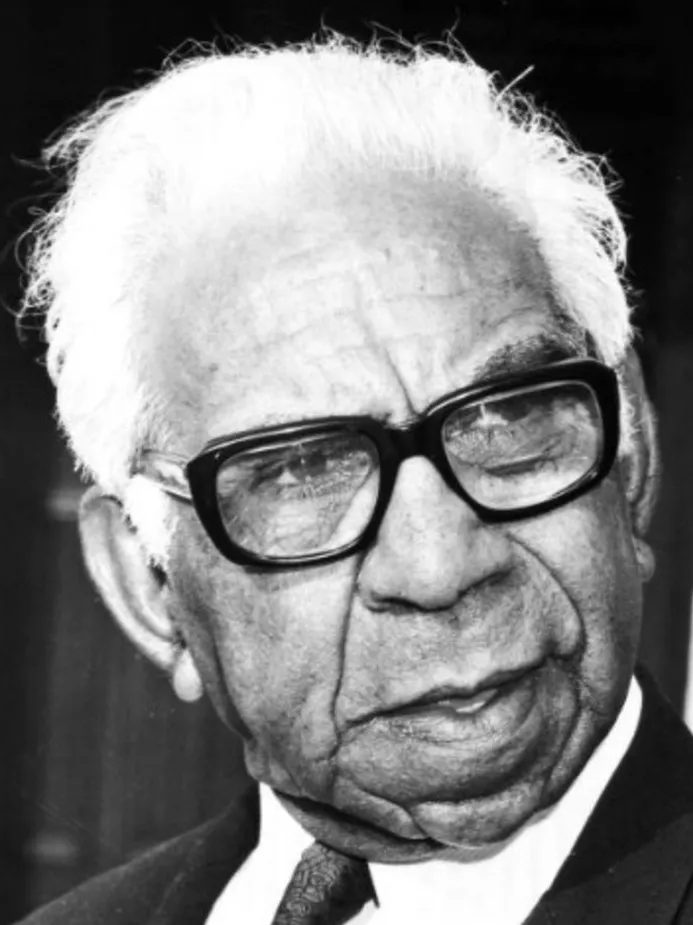 Sir Douglas Nicholls was appointed Governor of South Australia in 1976, the first Indigenous Australian to hold vice-regal office.
Photograph National Library of Australia Portrait of Sir Douglas Nicholls, wearing a suit, tie and black-framed glasses.