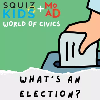 An illustration of a hand putting a ballot into a box with the words 'what's an election?' An illustration of a hand putting a ballot into a box with the words 'what's an election?'
