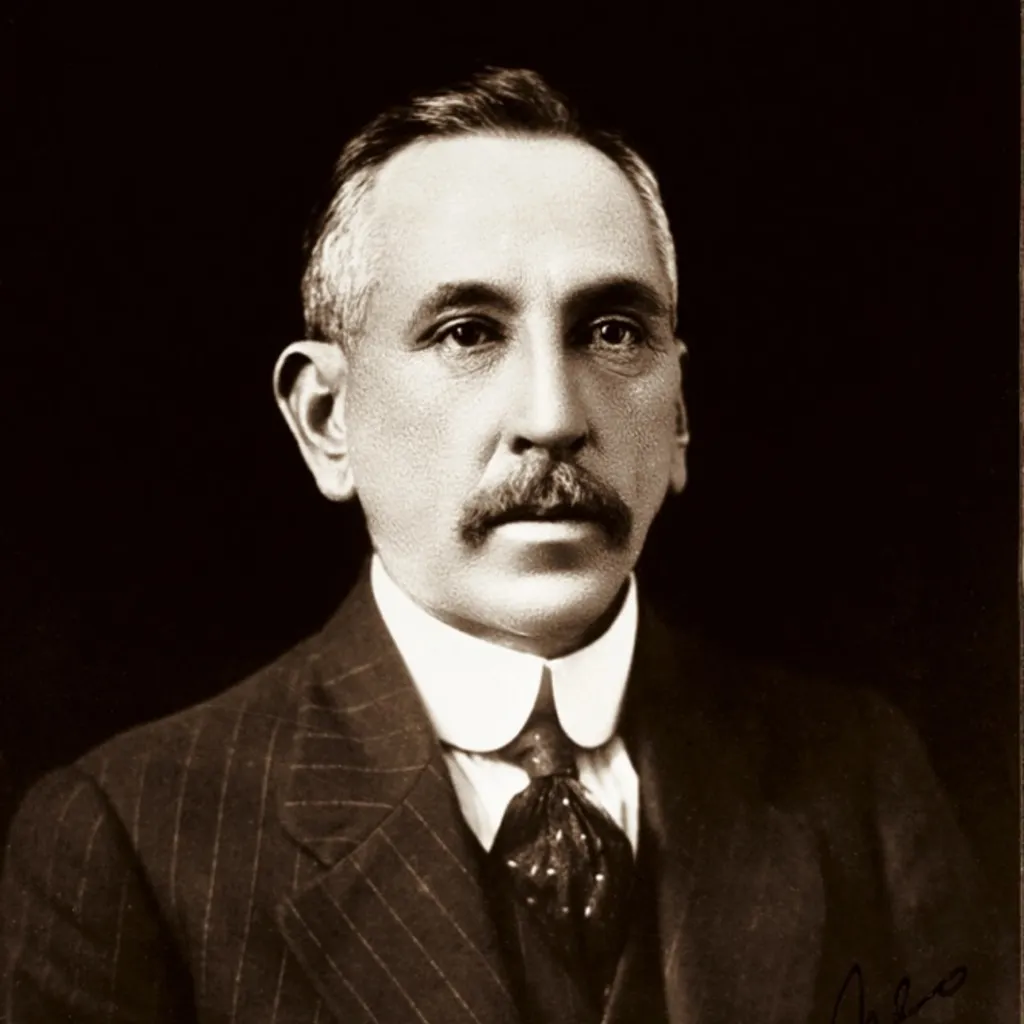 Billy Hughes. Portrait photograph of Billy Hughes, wearing a pin-striped suit.