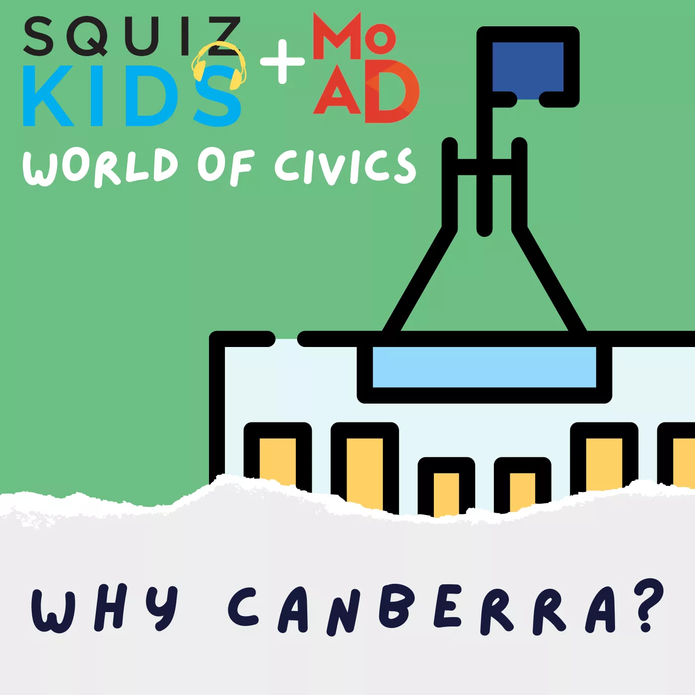 An illustration of parliament house and the words 'Why Canberra?' An illustration of parliament house and the words 'Why Canberra?'