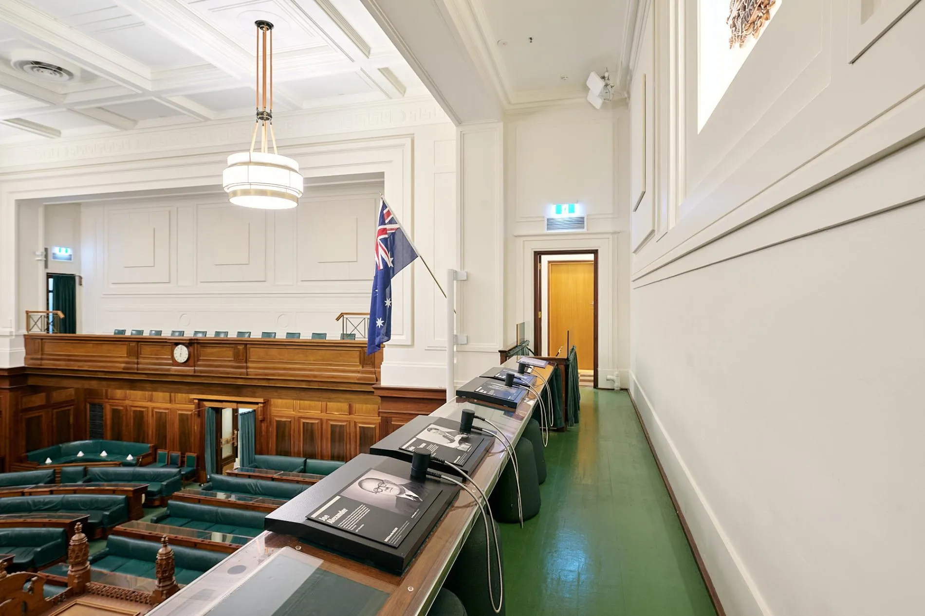 The Press Gallery overlooking the green House of Representatives at Old Parliament House.